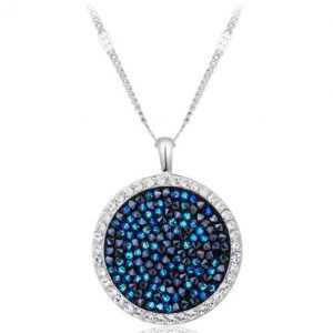 Elegant Circle Pendant Paved with Swarovski Blue Stones Necklace