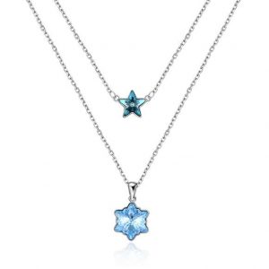 Star & Snowflake Pendant Made with Swarovski Stone Double Layered Necklace