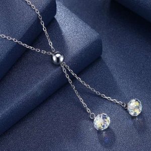 Crystal Ball Swarovski Stone Lariat Silver Plated Necklace