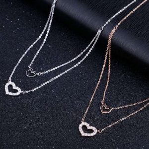 Hollow Heart Zircon Stones Brass Layered Necklace