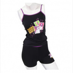 Women's Black with Purple Shoulder Straps Tank Top and Panty Set
