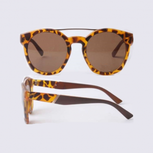 Mud Yellow Tone Turtle Shell Pattern Polycarbonate Frame Acrylic Lens Round Sunglasses
