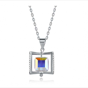 Square Shape Pendant Necklace Made with Swarovski Stone