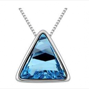 Triangle Pendant Made with Swarovski Blue Stone Necklace