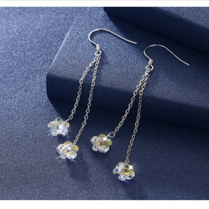 Tassel Flower Made with Swarovski Stone Silver Plated Earrings