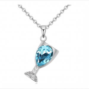 Wine Glass Pendant Necklace Made with Swarovski Stone