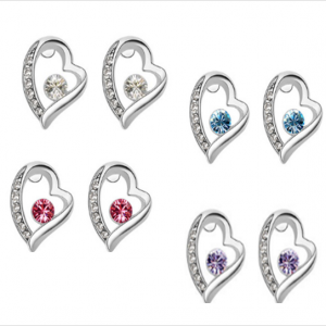 Romantic Heart Stud Earrings Made with Swarovski Stones