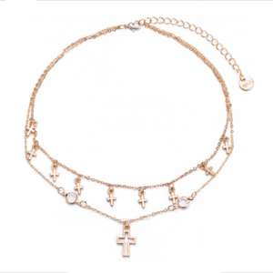 Layered Necklace with Cross Pendant
