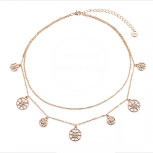 Layered Necklace with Circle Pattern Pendant