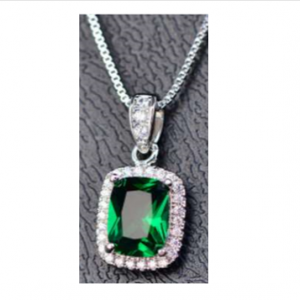 Cubic Emerald Zircon Stone Brass Necklace