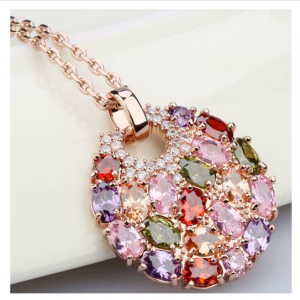 Charming Colorful Zircon Stones Paved Round Pendant Necklace