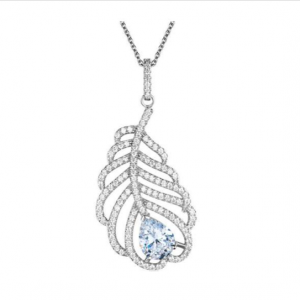 Leaf Pattern with Blue Drop Zircon Stones Pendant Necklace
