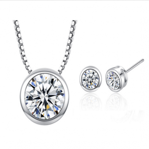 Cubic Round Stone Stud Earrings Necklace Set