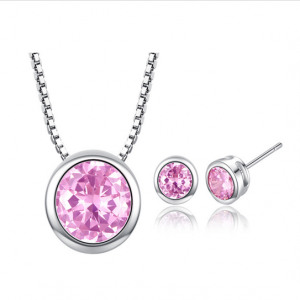 Cubic Oval Colour Stone Stud Earrings Necklace Set