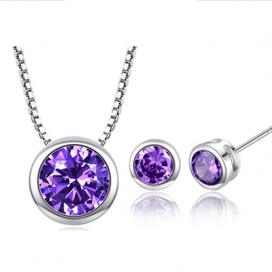 Cubic Oval Colour Stone Stud Earrings Necklace Set