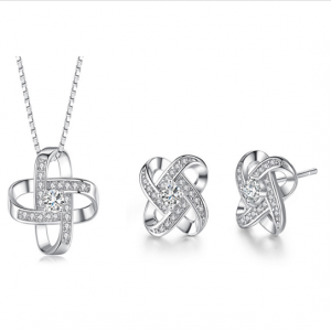 Windmill Shape Zircon Stones Stud Earrings Pendant Necklace Jewelry Set