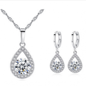 Droplet Zircon Stones Necklace Earrings Set