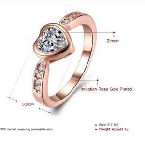 Zirconia Crystal Heart Shape Rose Imitation Gold Plated Ring