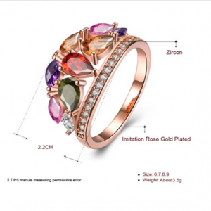 Exquisite Sparkling Multicolor Stones Imitation Rose Gold Plated Ring