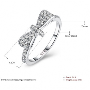 Bow Tie Zirconia Crystal Stone Sterling Silver Ring