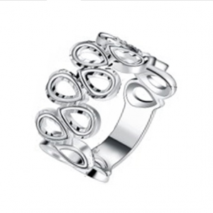Trendy Hollow Water Drop Design Plated Silver Ring