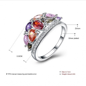 Exquisite Colored Zirconia Silver Ring