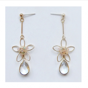Wire Flower With Water Drop Glass Stones Pendant Earrings