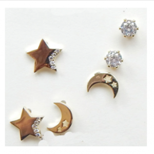 Moon & Star Zircon Pair Set Stud Earrings